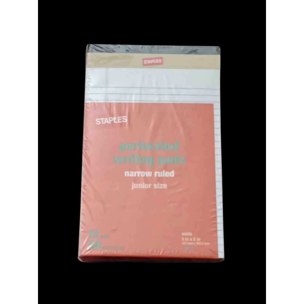 Staples Perforated Writing Pads Narrow Ruled Junior Size 5x8 12pads 50 Sheets Ea